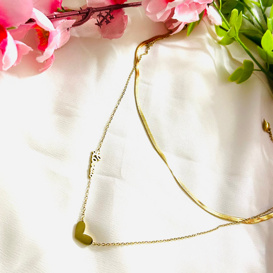 18 Kt Gold Stainless Steel Double Layered Love Necklace