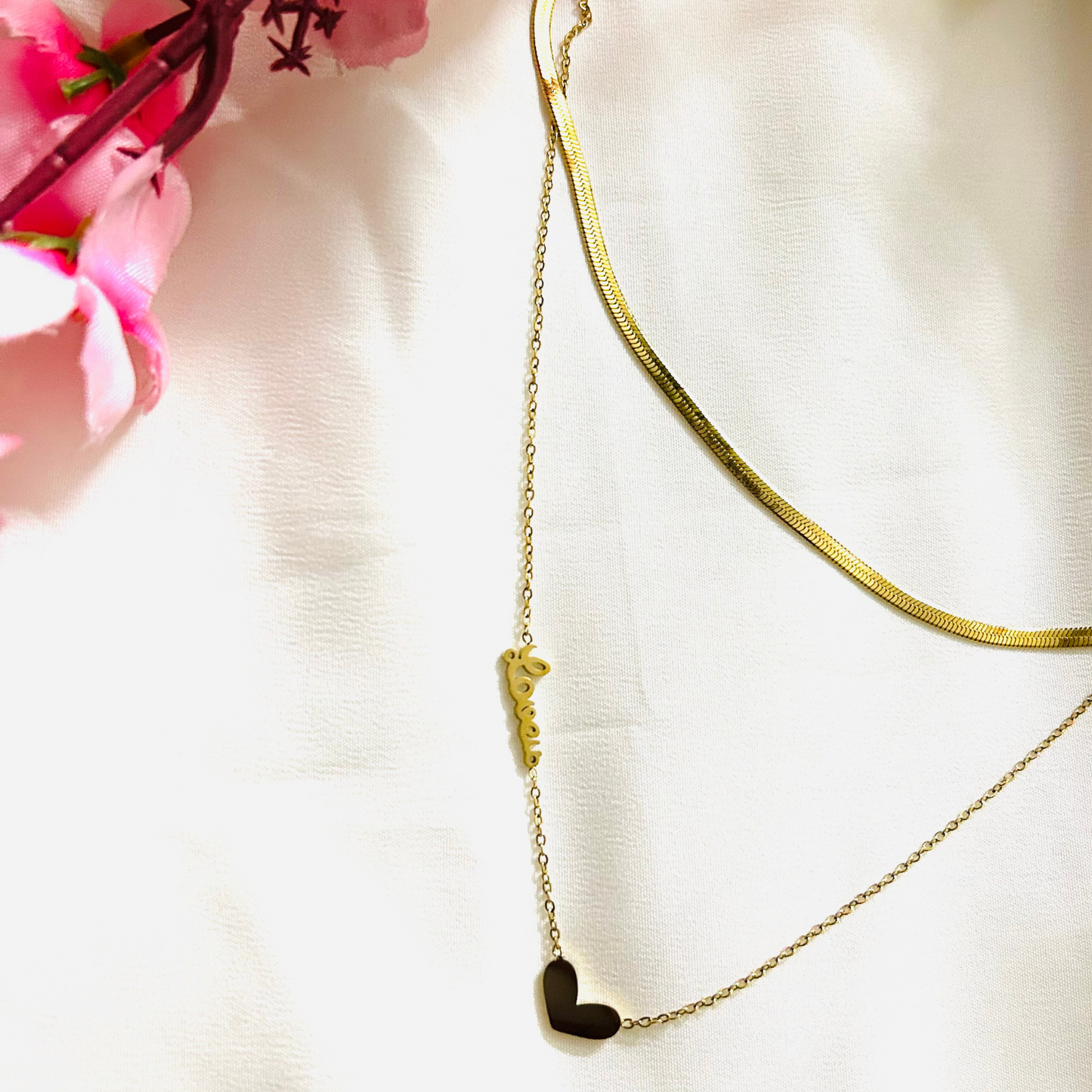 18 Kt Gold Stainless Steel Double Layered Love Necklace