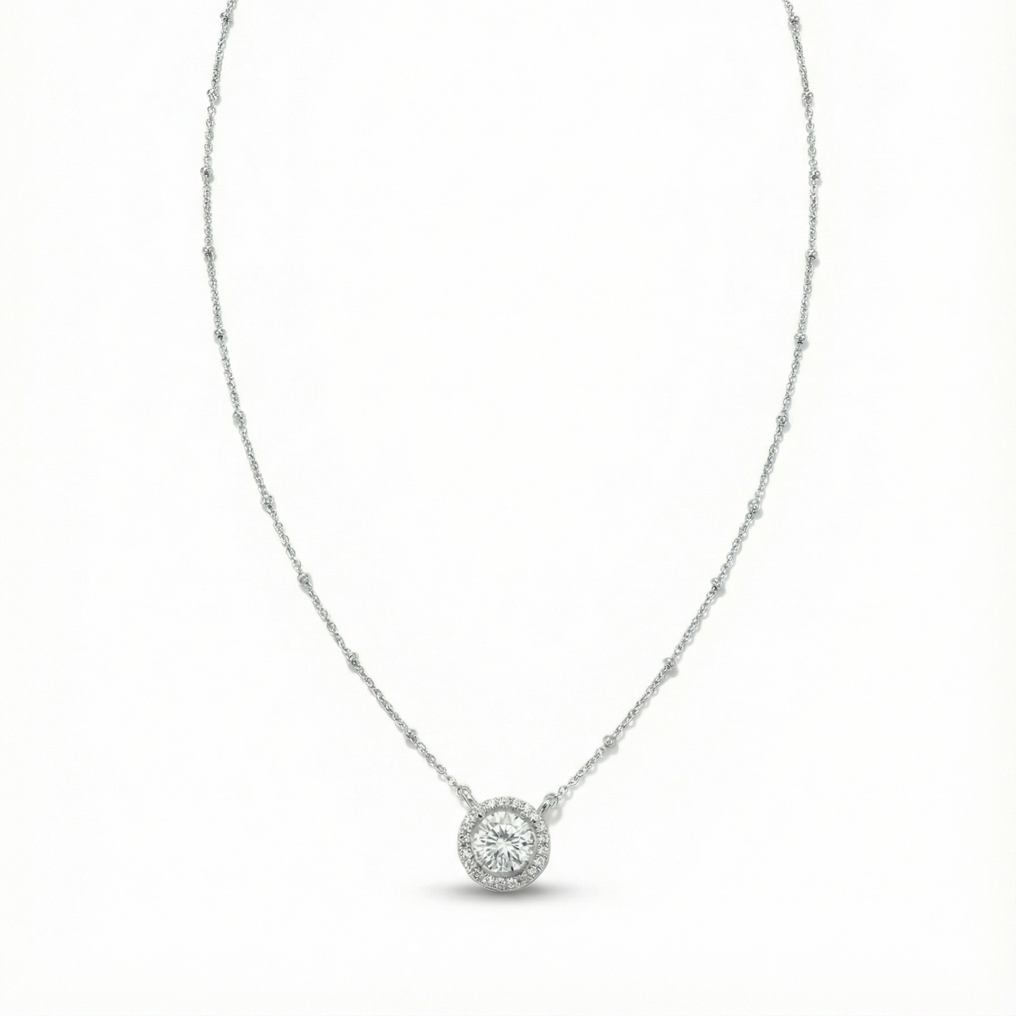 925 Sterling Silver Halo Necklace with Satellite Chain