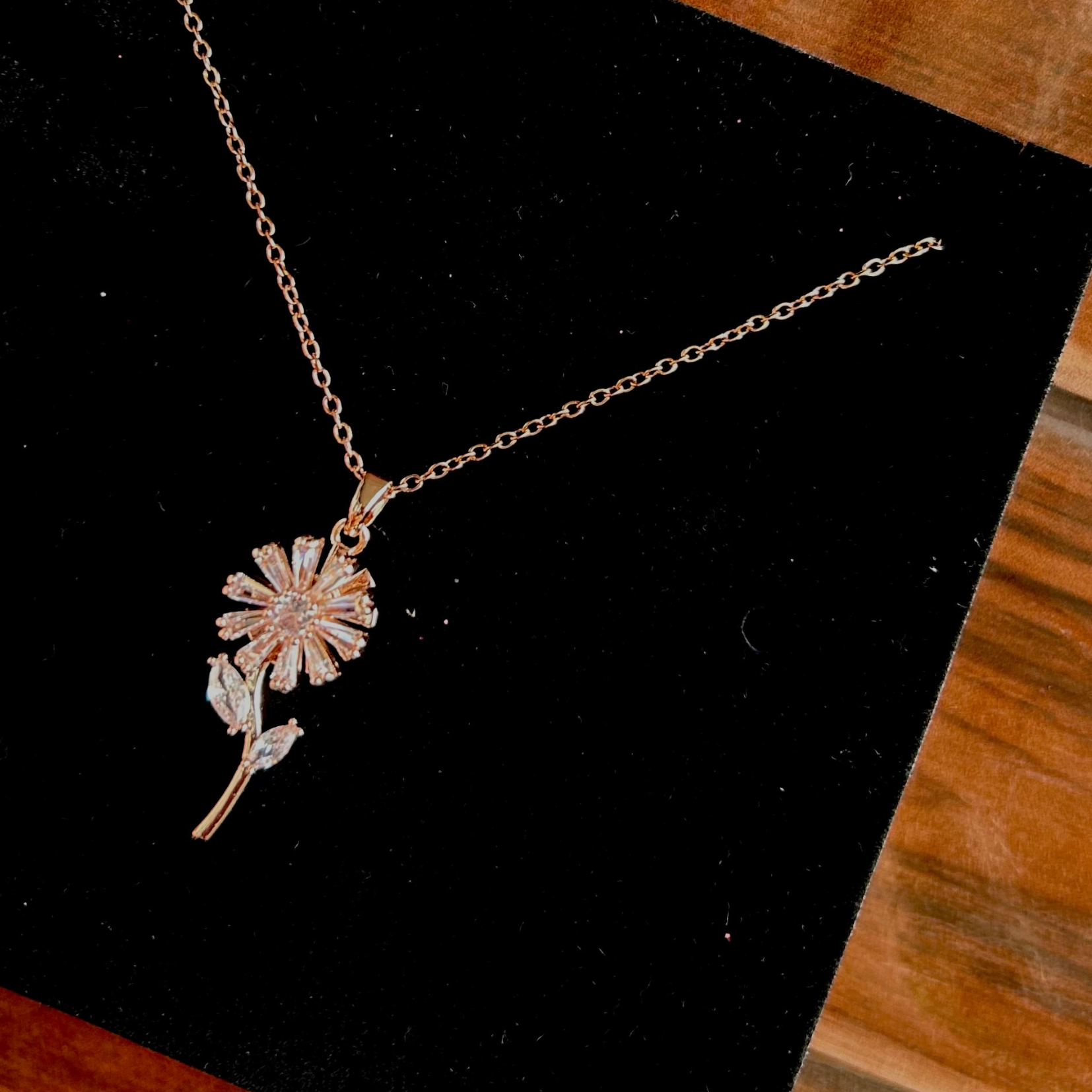 Rotating Crystals 18 Kt Rose Gold Stainless Steel Flower Necklace
