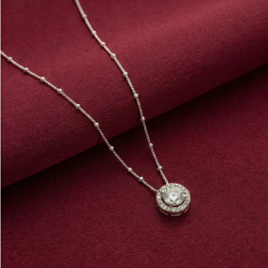925 Sterling Silver Halo Necklace with Satellite Chain
