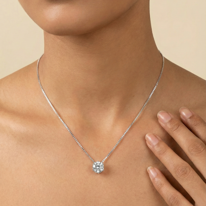 Halo Solitaire Sterling Silver Necklace
