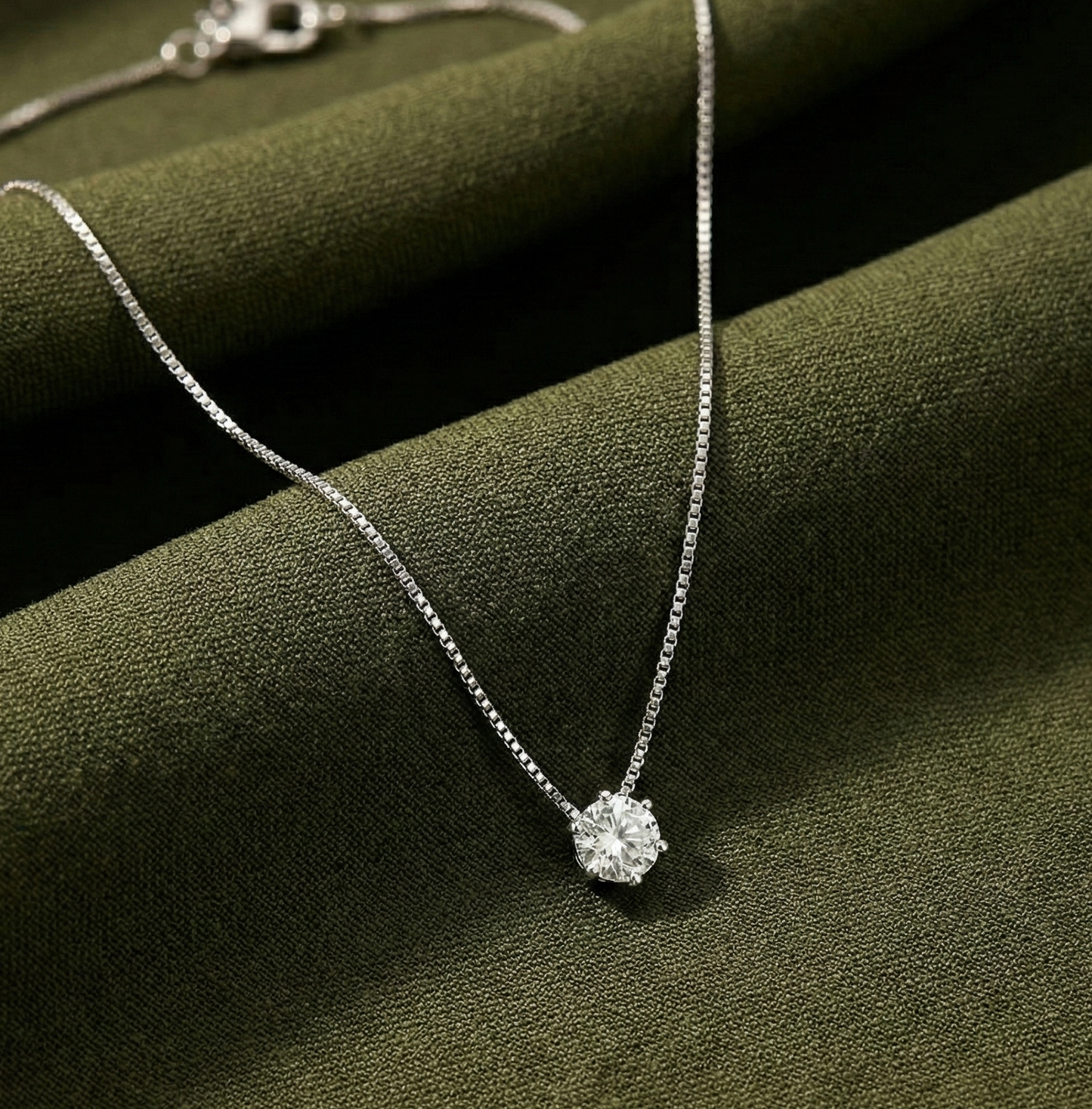 Halo Solitaire Sterling Silver Necklace